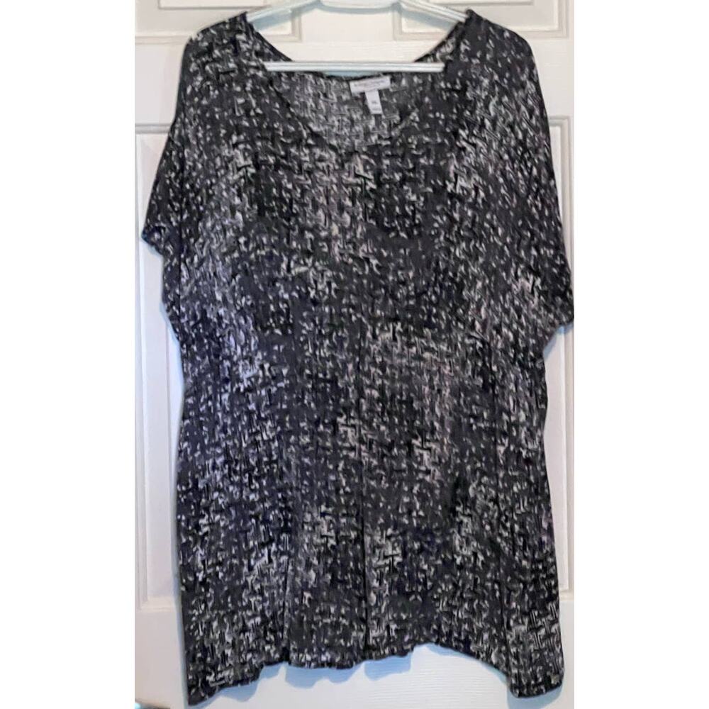 Liz Lange Maternity Women's Black Gray Whiteâ Short Sleeve Blouse Size XXL
